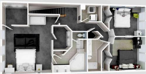 a floor plan of a small apartment with a bedroom at Open Floor Plan, Spa Tub, Fully Stocked Kitchen, King Bed in Frederick
