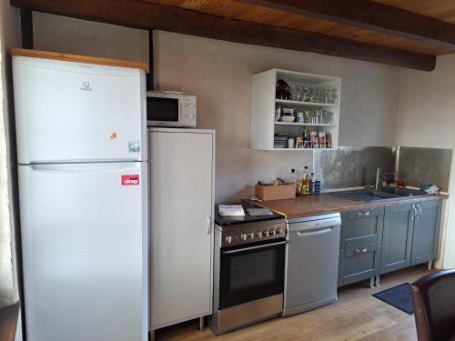 Il comprend une cuisine équipée d'un réfrigérateur et d'une cuisinière. four supérieur dans l'établissement Le walnoot, à Arnèke