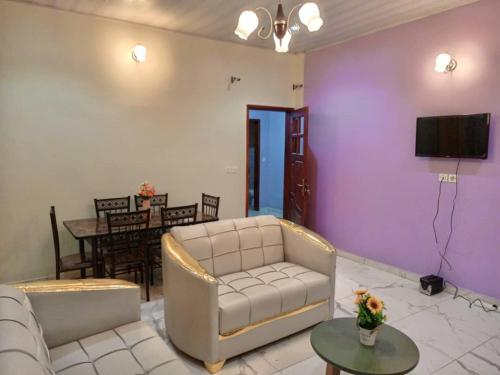 a living room with a couch and a tv at RESIDENCE WALNICK in Douala