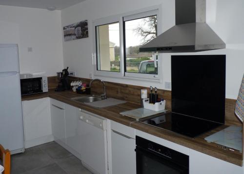 une cuisine avec un évier et un plan de travail dans l'établissement Gite du vieux chêne, à Reignac