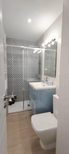 a bathroom with a toilet and a sink and a shower at Parque Playa II in Gijón