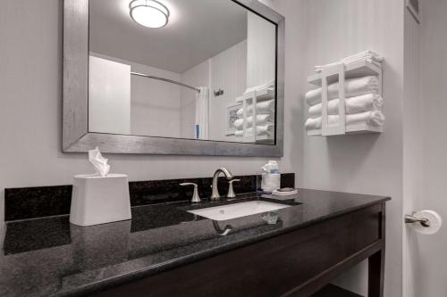 a bathroom with a sink and a mirror at Hampton Inn Natchitoches in Shamard Heights