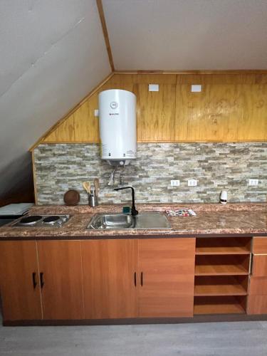 a kitchen with a sink and a counter top at Departamento Las Rosas in Puerto Montt
