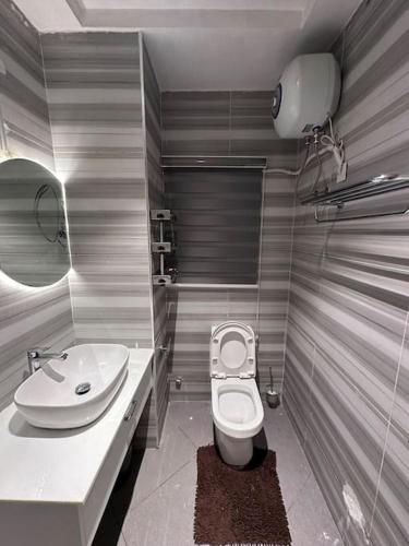 GwarinpaにあるCheapest luxury 1 bedroom apartment in Katampe Extの小さなバスルーム(トイレ、シンク付)