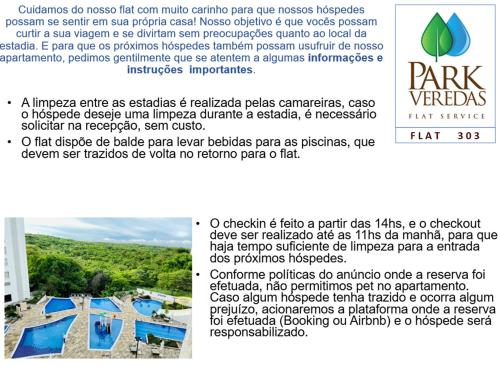 a flyer for a park retreat with a picture of the park itself at Flat 303 - Condomínio Park Veredas - Acesso ao Rio - Completo com ar no quarto e na sala in Rio Quente