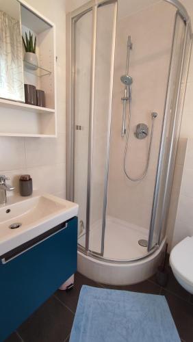 a bathroom with a shower and a sink at Zimmer im Herzen Gößweinsteins in Gößweinstein