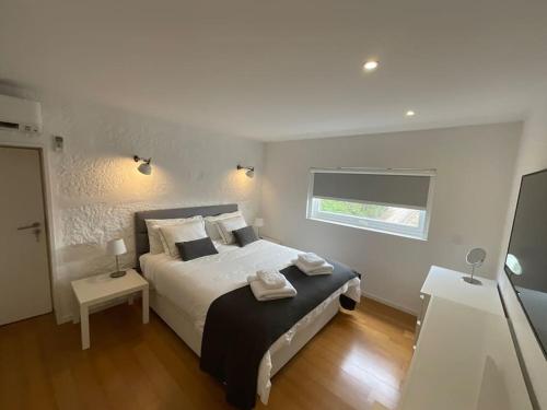 a bedroom with a large bed and a television at Casa da Prelada in Amarante