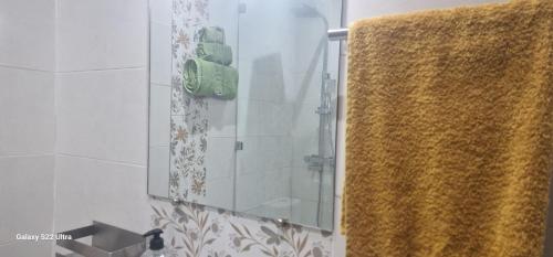 y baño con ducha y puerta de cristal. en APPARTAMENTO.MED, en Marrakech