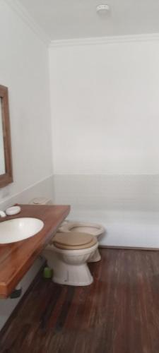 łazienka z toaletą i umywalką w obiekcie Hostal Adelita w mieście Moisés Ville
