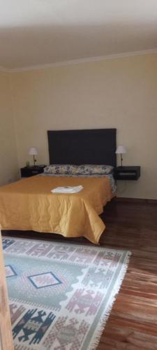 a bedroom with a bed and a rug on the floor at Hostal Adelita in Moisés Ville