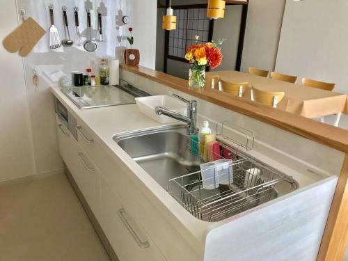 eine Küchenspüle mit einem Geschirrständer in der Unterkunft VILLA TAKAYAMA in Takayama