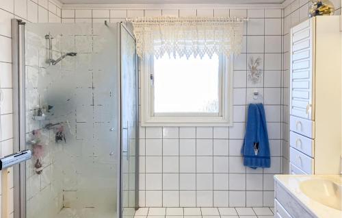 a bathroom with a shower and a window at Beautiful Home In Sderkping With Wifi in Söderköping