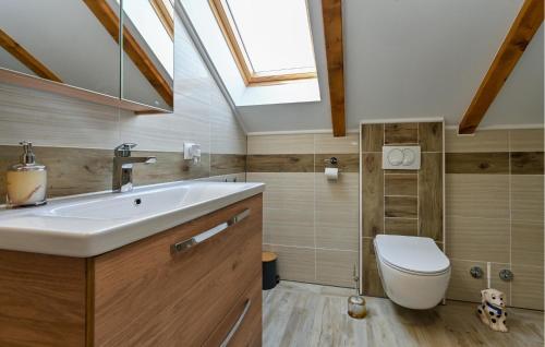 a bathroom with a sink and a toilet and a skylight at Lovely Home In Vinogradi Ludbreski in Ludbreg