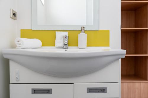 a bathroom with a white sink and a mirror at Urban Sanctuary on Union in Dunedin