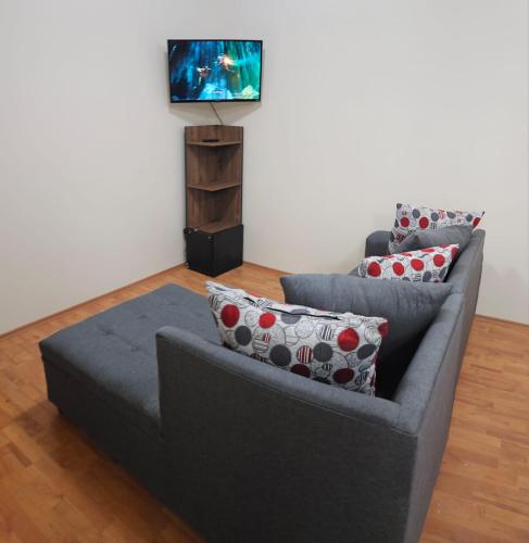 a living room with a couch and a flat screen tv at Departamento Foro Sol, Autódromo y Palacio in Mexico City