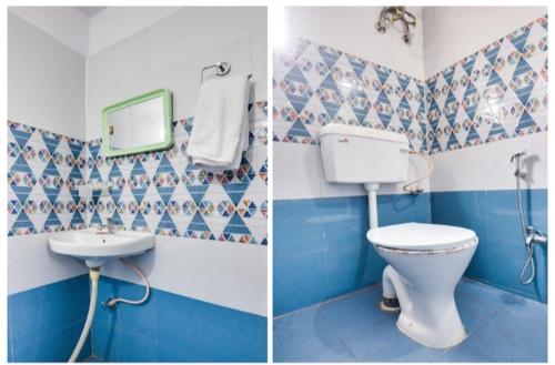 two pictures of a bathroom with a toilet and a sink at The pearl guest house in Visakhapatnam