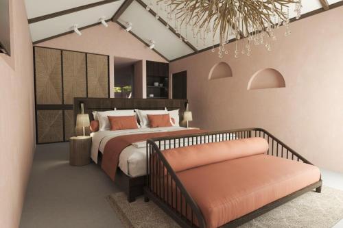 a bedroom with two beds and a couch at Villa Haven Maldives Resort in Maamigili
