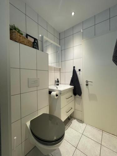 a bathroom with a toilet and a sink at AlleeStudio: ruhig und zentral in Essen