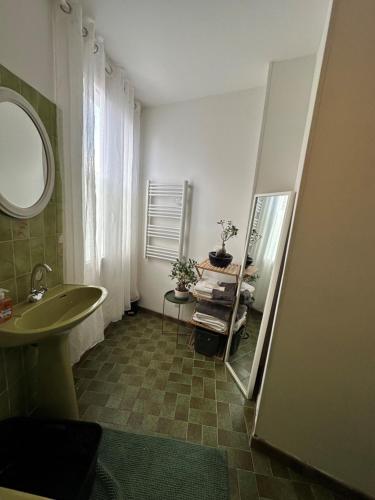 a bathroom with a sink and a mirror at La Maison d'Heidi in Saint-Georges-sur-la-Prée