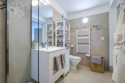 a bathroom with a toilet and a sink and a shower at Voiles de Golfe in Vallauris