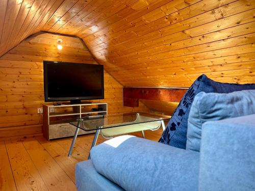 een woonkamer met een bank en een tv bij Chez Fred - CLG Savoie - 2Ch - 1 SDB in Chevillard