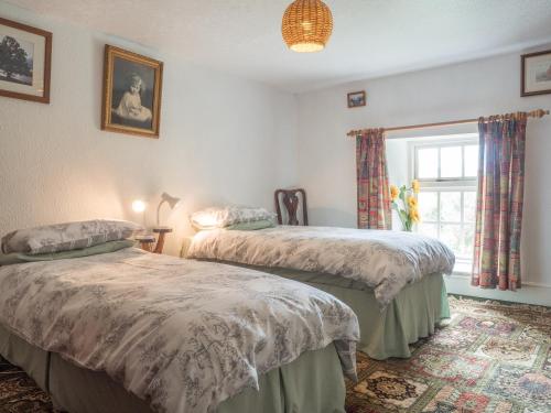 a bedroom with two beds and a window at Rhyd y Brown Farmhouse Llys Y Fran in Pen-ffordd
