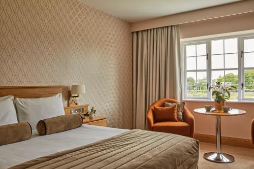 une chambre d'hôtel avec un lit, une chaise et une fenêtre dans l'établissement County Arms Birr, à Birr