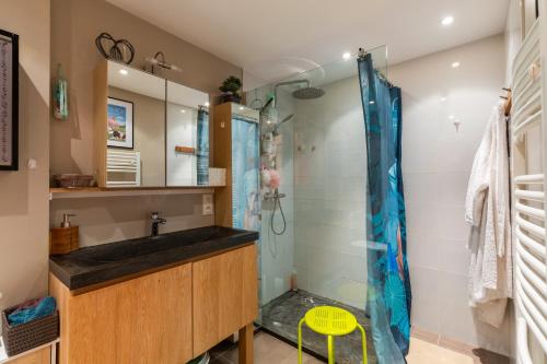 a bathroom with a shower and a sink at Maison village proche lac d'annecy in Faverges