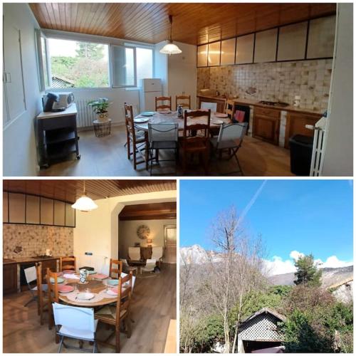 une cuisine et une salle à manger avec une table et des chaises dans l'établissement Maison Les Cabannes, aux Cabannes