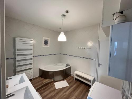 La salle de bains est pourvue d'une baignoire et d'un lavabo. dans l'établissement Cosy Center Av Des États-Unis, à Clermont-Ferrand