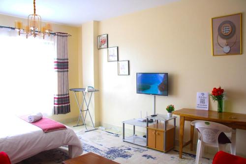 TV a/nebo společenská místnost v ubytování Edenville Studio Apartment Ongata Rongai