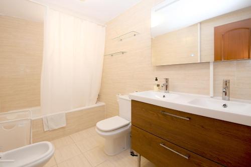 a bathroom with a sink and a toilet and a mirror at Estepona Town Apartment CARMEN in Estepona