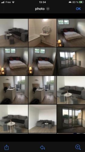 a collage of photos of a room with a couch and a table at Appartement terrasse villepinte Parc des Expositions Rer b in Villepinte