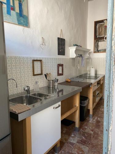 a kitchen with a sink and a counter at 7.Frecavalli Appartamento in Palazzo d'epoca in Crema