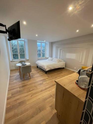 une chambre avec un lit et une télévision dans l'établissement Appartement hyper cosy, à Boulogne-sur-Mer
