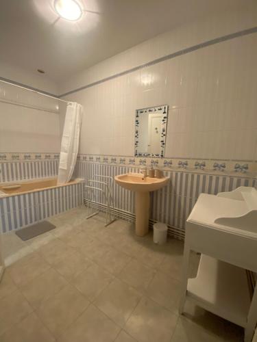 a bathroom with a sink and a mirror at La grande Amiénoise de 7 chambres, quartier calme et résidentiel in Amiens
