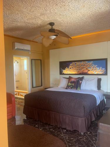 um quarto com uma cama e uma ventoinha de tecto em Cas Bed and Breakfast em Corral Spring