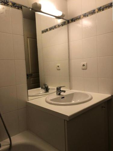 une salle de bain avec un lavabo et un miroir dans l'établissement Résidence Ferme De Louise - FERME DE LOUISE Appartement 6/8 personnes MAE-3864, à Guchen
