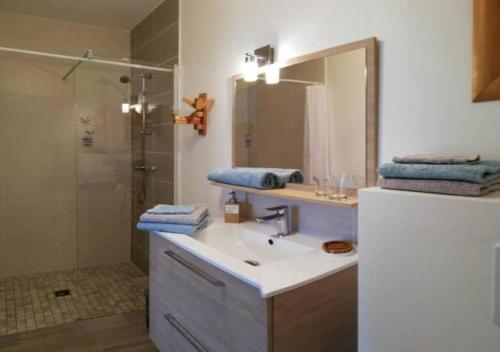 une salle de bain avec un lavabo et une douche dans l'établissement 33 Bis, à La Rochelle