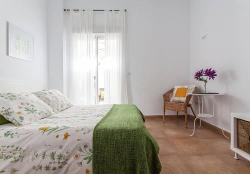 Un pat sau paturi într-o cameră la San Juan Apartamento
