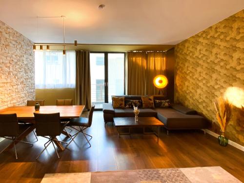 Posezení v ubytování Exklusives Leipzig City Apartment Sunrise