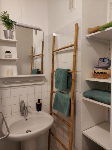 uma casa de banho com um lavatório e um espelho em Appartement Rennes stade em Rennes