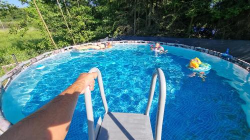 un grupo de personas jugando en una piscina en Szeptane Sny Roztocza, en Horyniec