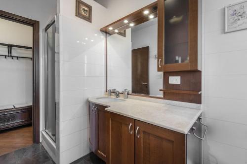uma casa de banho com um lavatório e um espelho em Opi's home with terrace em Buccinasco