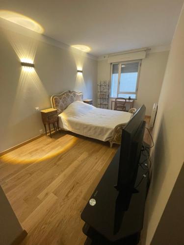 une chambre avec un lit et une télévision à écran plat dans l'établissement Appartement dans l'hyper centre, à Avignon