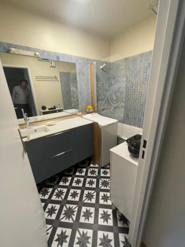 une salle de bain avec un lavabo et un miroir dans l'établissement Appartement dans l'hyper centre, à Avignon