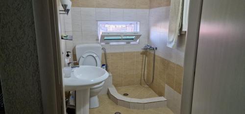 La petite salle de bains est pourvue de toilettes et d'un lavabo. dans l'établissement Sunrise Lindita, à Pukë
