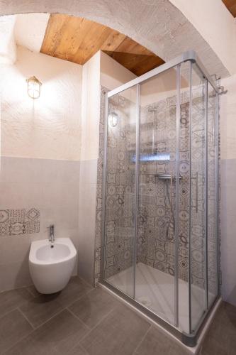 a bathroom with a shower with a toilet and a sink at DA TINTI in Madonna del Sasso