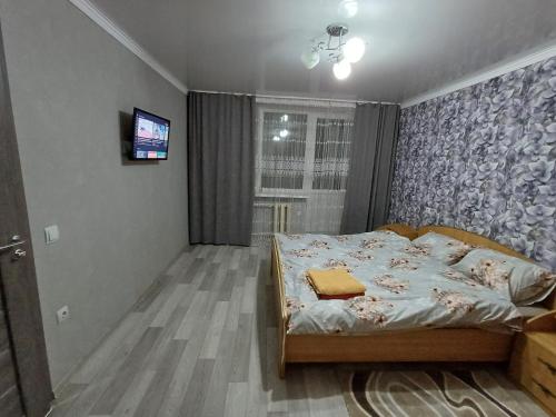 sypialnia z łóżkiem i telewizorem w obiekcie Rent an apartment w mieście Bielce