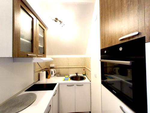 a small kitchen with a sink and a microwave at Zlatibor Hills Apartments Wellness & Spa in Zlatibor